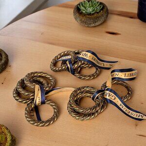 Winterthur Museum Brass & Copper Rope Woven Napkin Rings Set Of 12